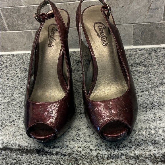 ✨Host Pick✨  Candie's Wine Peep-Toe Slingback Heels - Picture 3 of 7